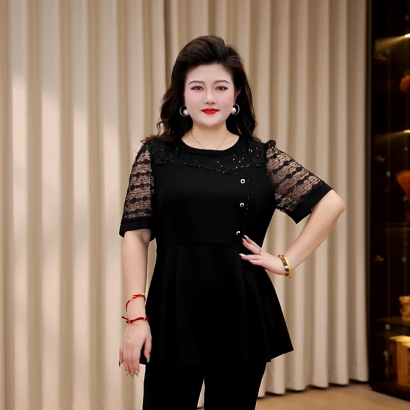 胖晶晶定制大码女装夏季新款宽松遮肉气质新中式百搭上衣250501