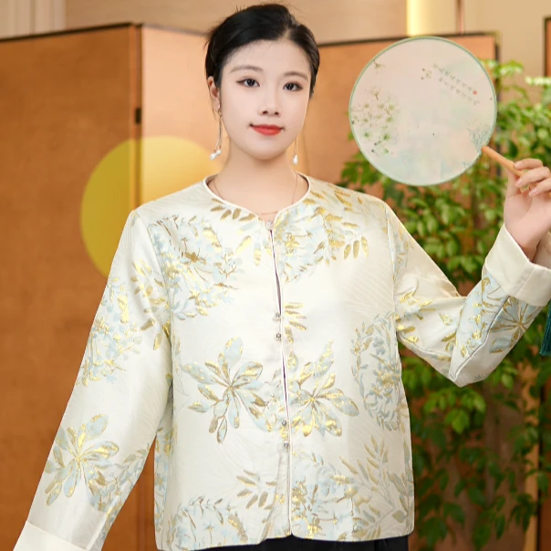 【清竹】原创新中式国风小衫提花优雅复古中国风长袖对襟宽松上衣
