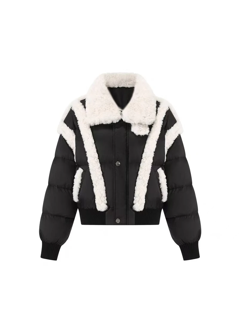 【饭饭定制】GIDMiss毛绒拼接短款鸭绒羽绒服外套30500
