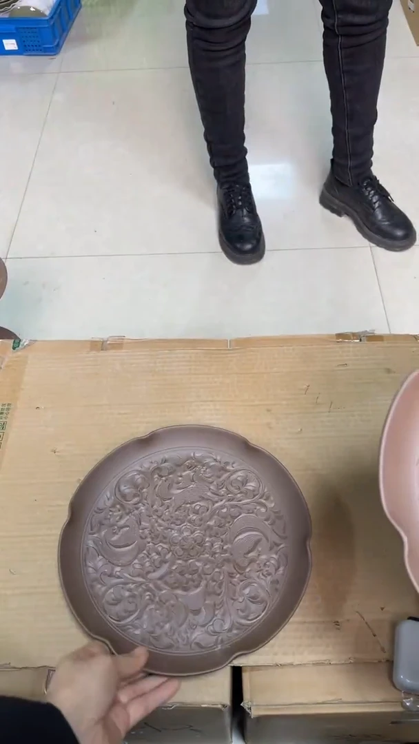 陶瓷纯手工素烧神兽花口盘（一个）