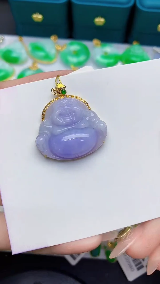 颈饰18K金镶嵌翡翠缅甸天然翡翠A货