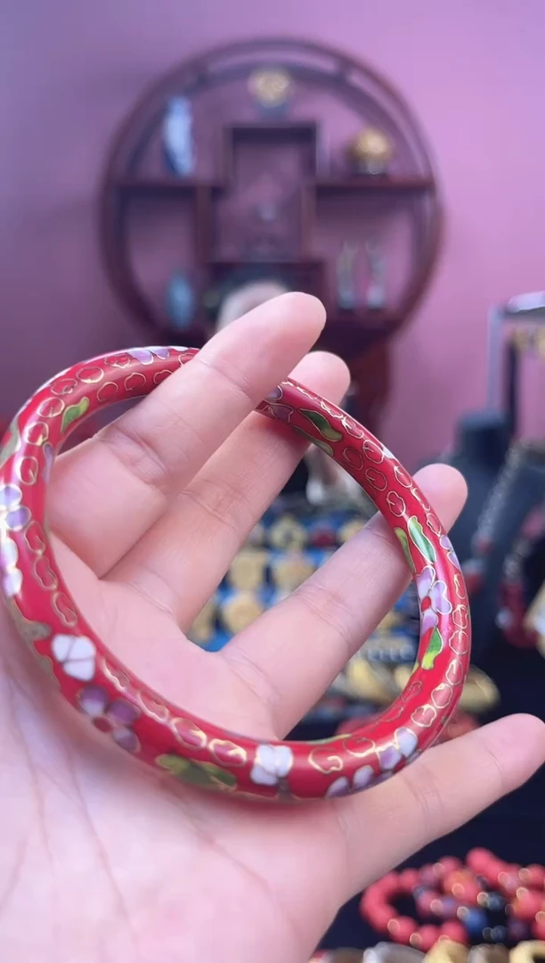 景泰蓝公主镯 61-65可戴/0.8细版 红色