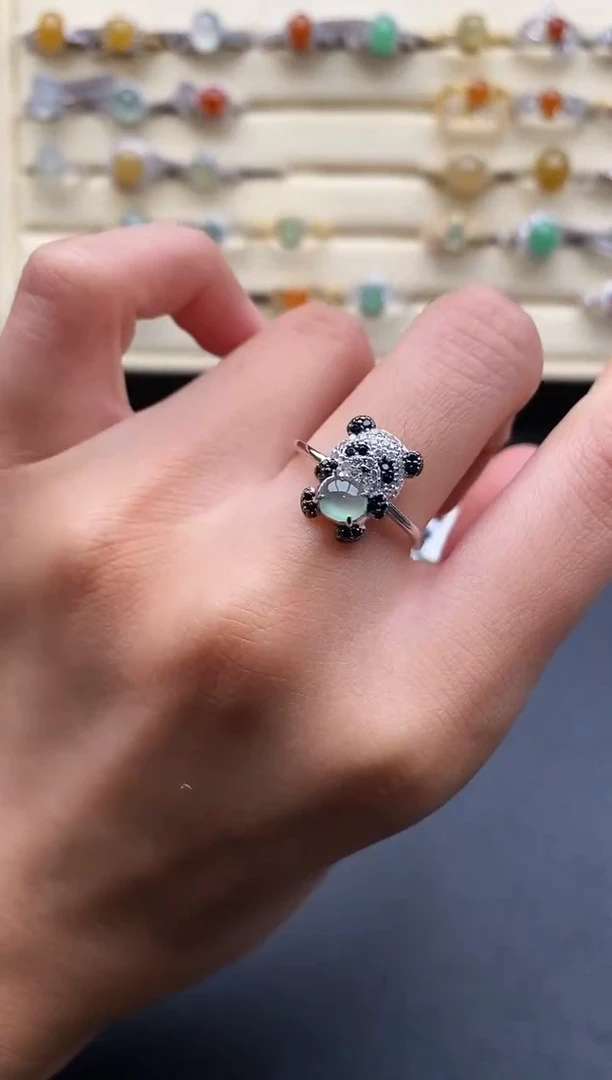 银S925镶嵌戒指翡翠333333+3