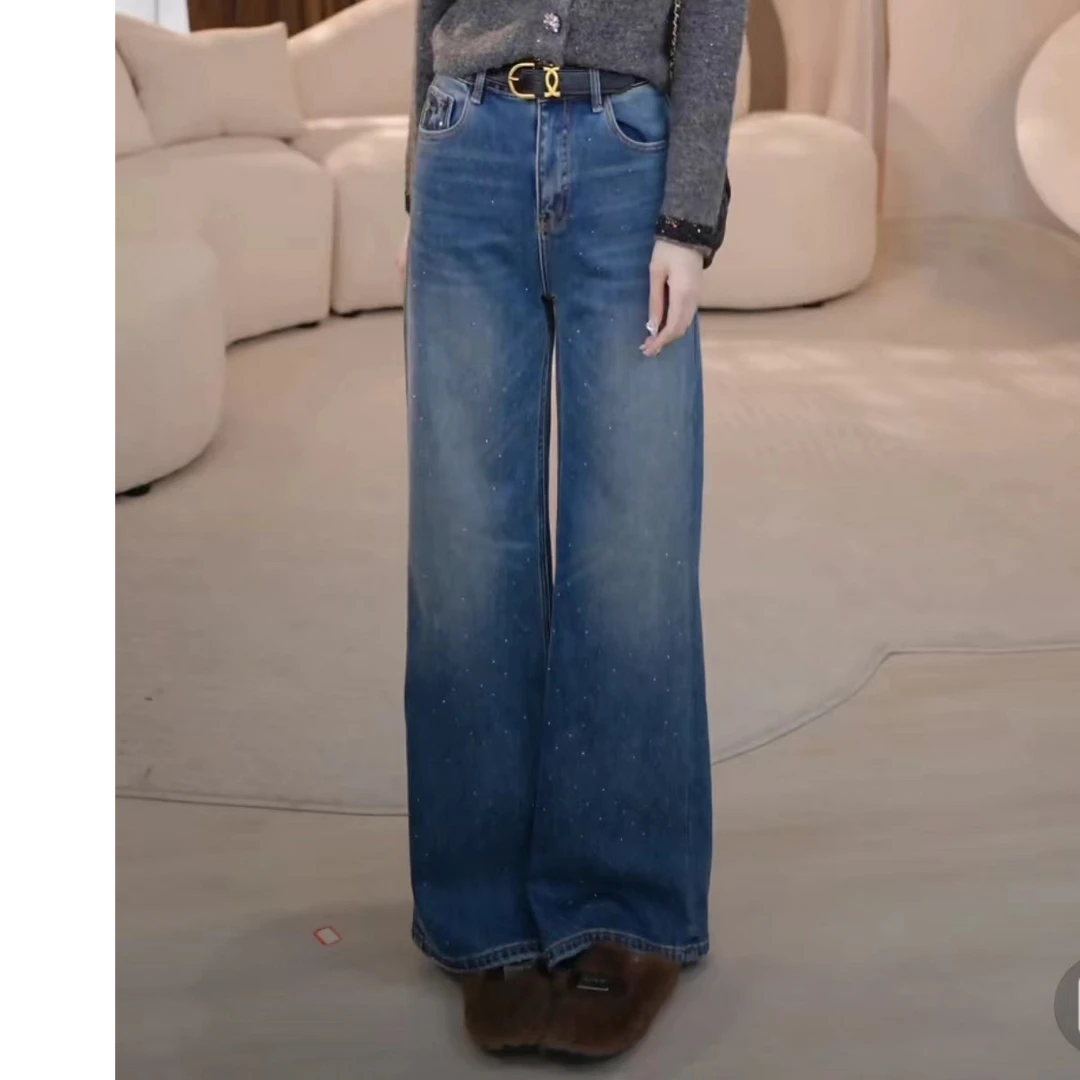 COCO BECCI【星辰牛仔】刺绣烫钻手工钉珠直筒牛仔裤CFXYD162082