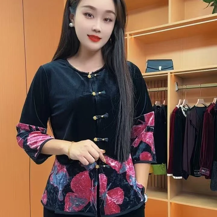 (小曼推荐)2115#新款时尚气质减龄丝绒上衣开衫