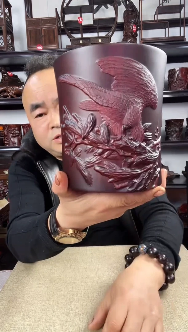 木老李红木工艺品大号大展宏图笔筒