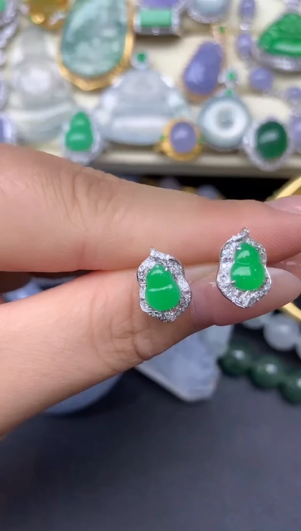 翡翠18K金镶嵌耳饰290-雪姐翡翠天天见