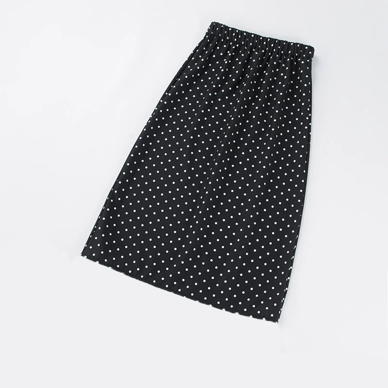 03085大码波点拼接半身裙显瘦遮肉底边开叉松紧腰春季铅笔裙