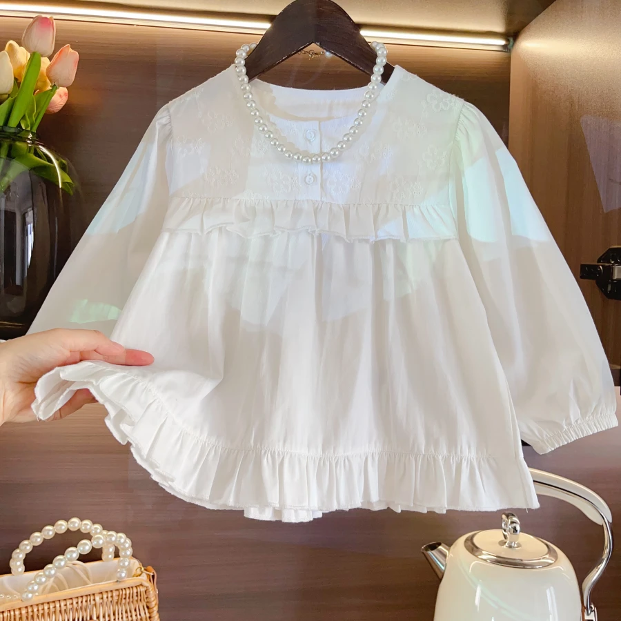HHkids法式木耳边镂空娃娃衫2025春款儿童设计感小众上衣ACS013