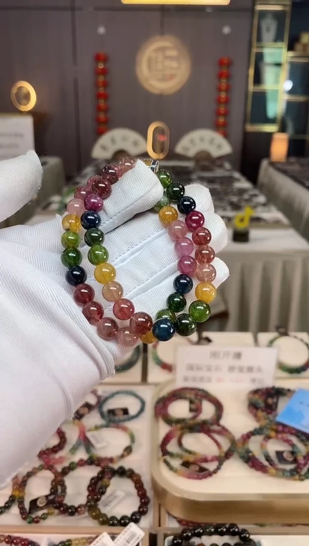 未镶嵌老矿碧玺彩虹单圈手串8mm+碧玺xion多样性发一条