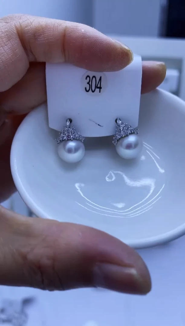 银S925镶嵌耳饰淡水珍珠304