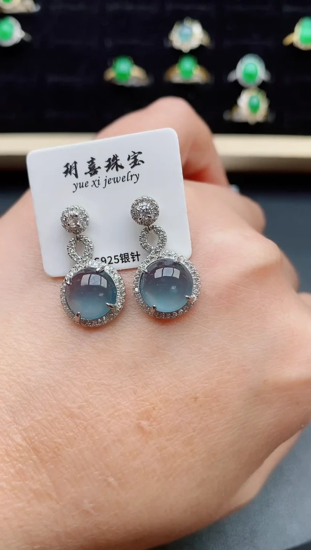【闪购商品】翡翠耳饰银S925镶嵌50800