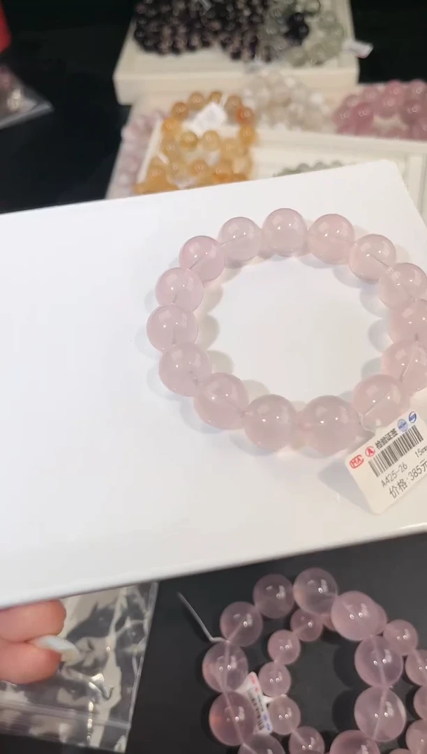 水晶手链未镶嵌多样性发一Q95粉晶15mm