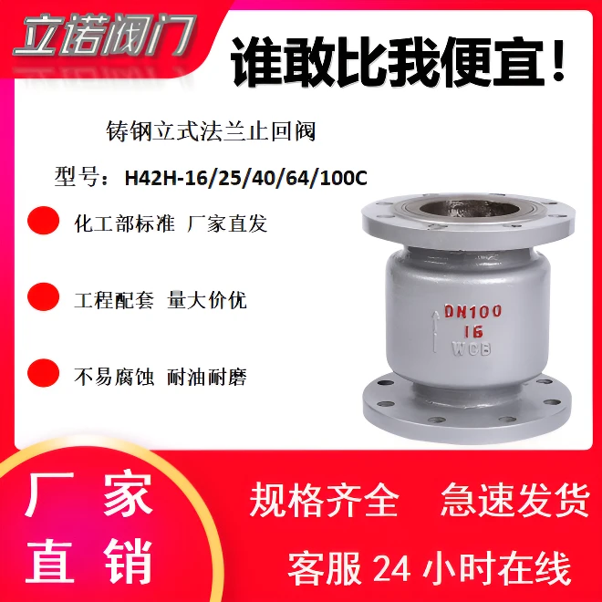 化工部标准 铸钢立式法兰止回阀H42H-16C升降式25C40C64C100C