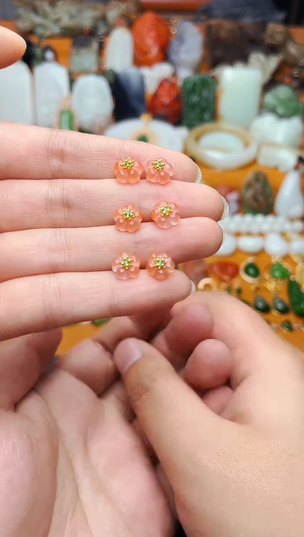 【闪购商品】南红玛瑙耳饰银S925镶嵌花耳钉多样性拍一发一01