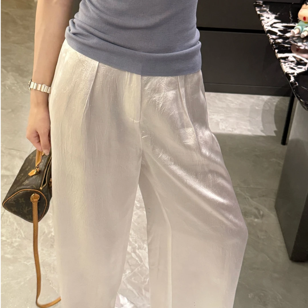 MOSIIU纾【白栀茉莉】夏季白色醋酸凉感老钱风松弛感直筒裤