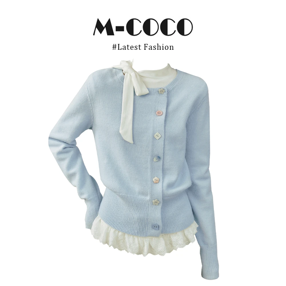 INS CEC早秋氛围感穿搭奶呼呼蓝色开衫毛衣女长袖针织衫短上衣