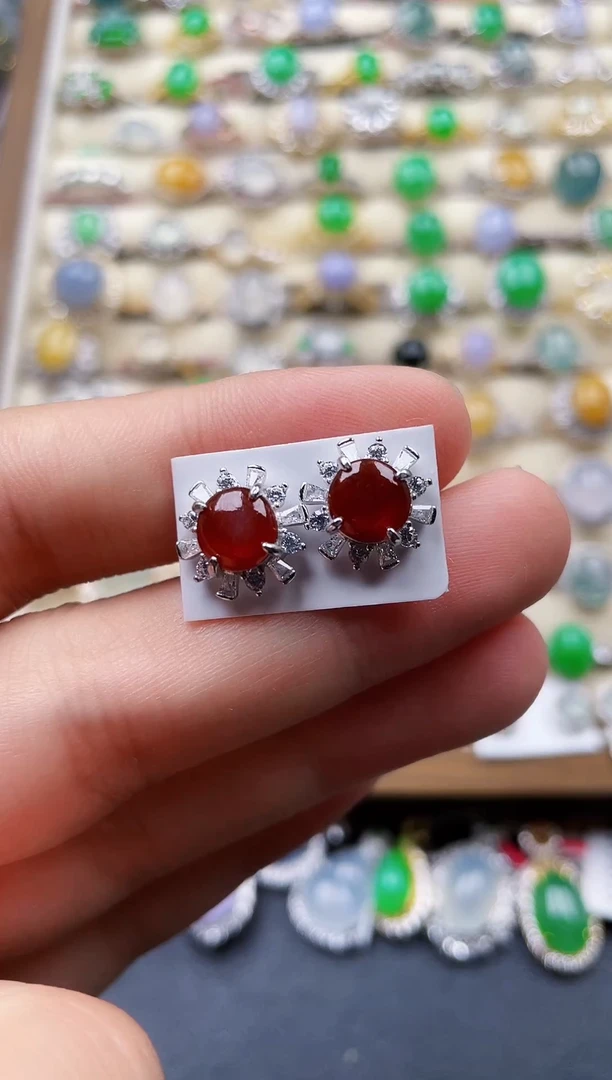 银S925镶嵌翡翠耳饰117