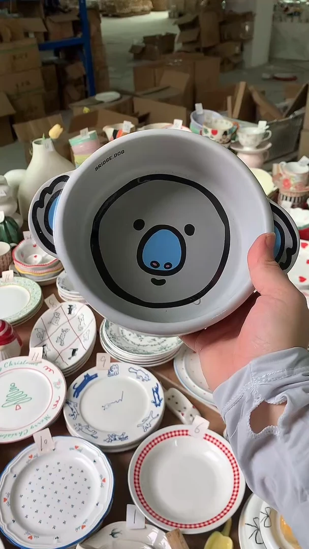 瓷微瑕大号考拉双耳碗