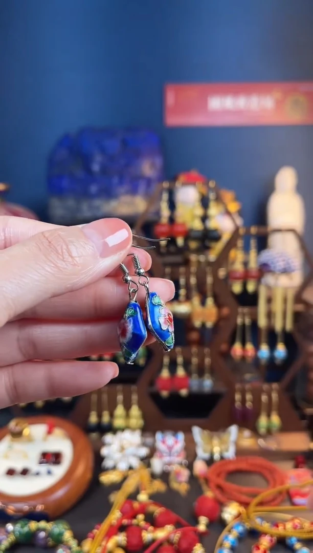 【闪购商品】花朵珐琅景泰蓝耳钩