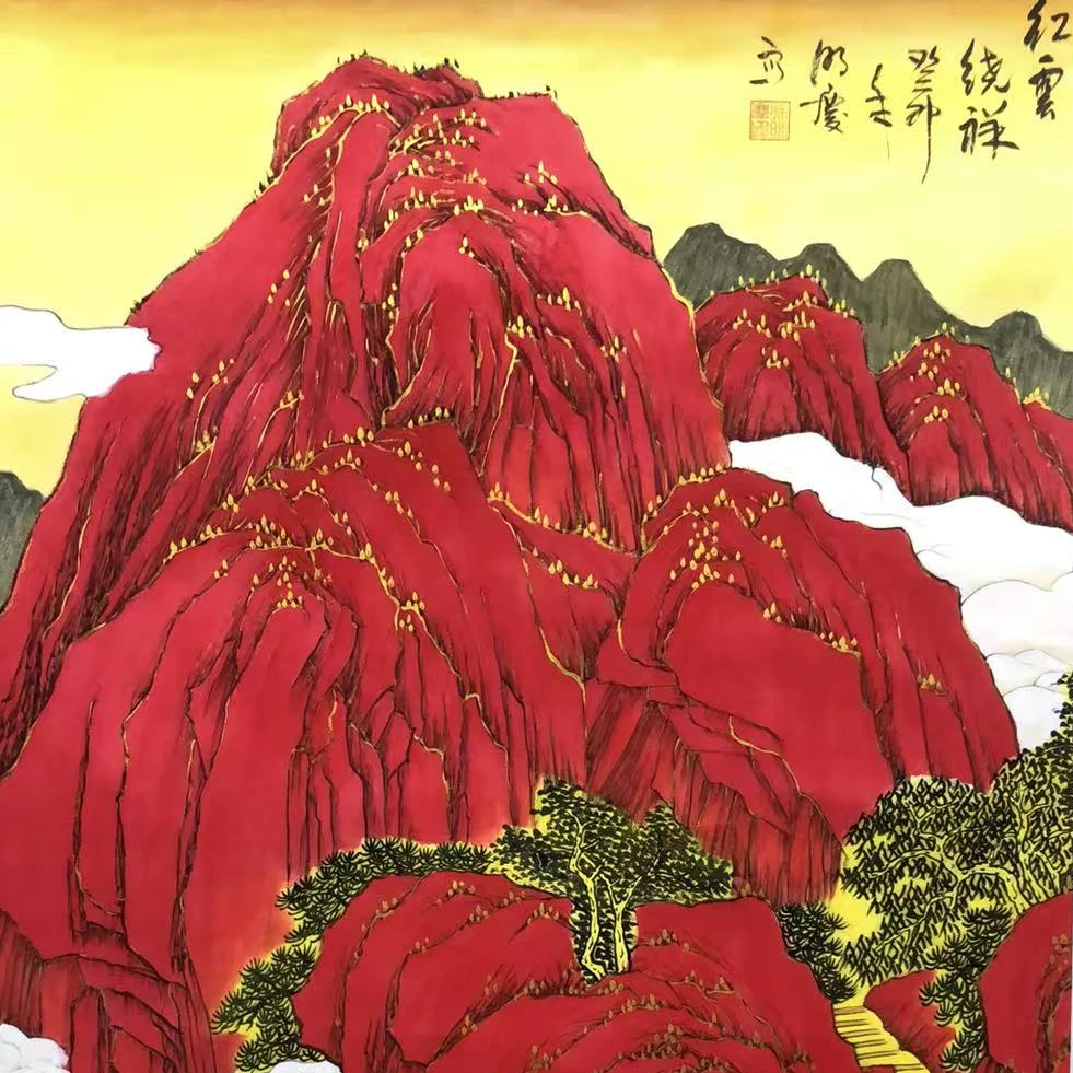 国画-四尺整张-红云绕祥