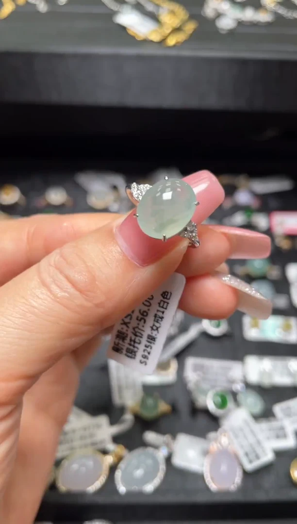 银S925镶嵌戒指翡翠天然翡翠A货