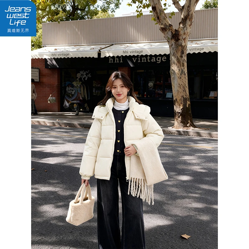 真维斯无界女连帽常规款棉服冬装软糯宽松气质百搭耐看时尚上衣