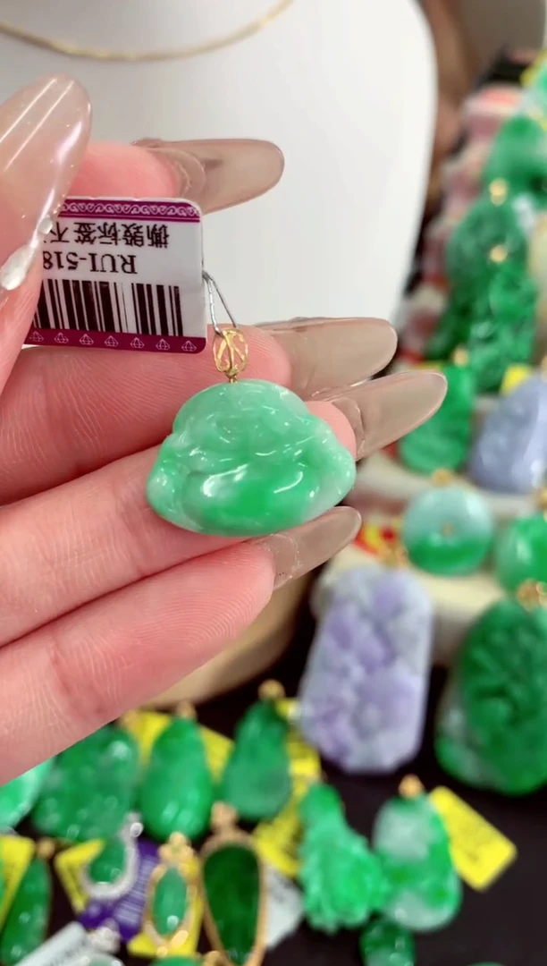 翡翠18K金镶嵌吊坠(不含链)挂件