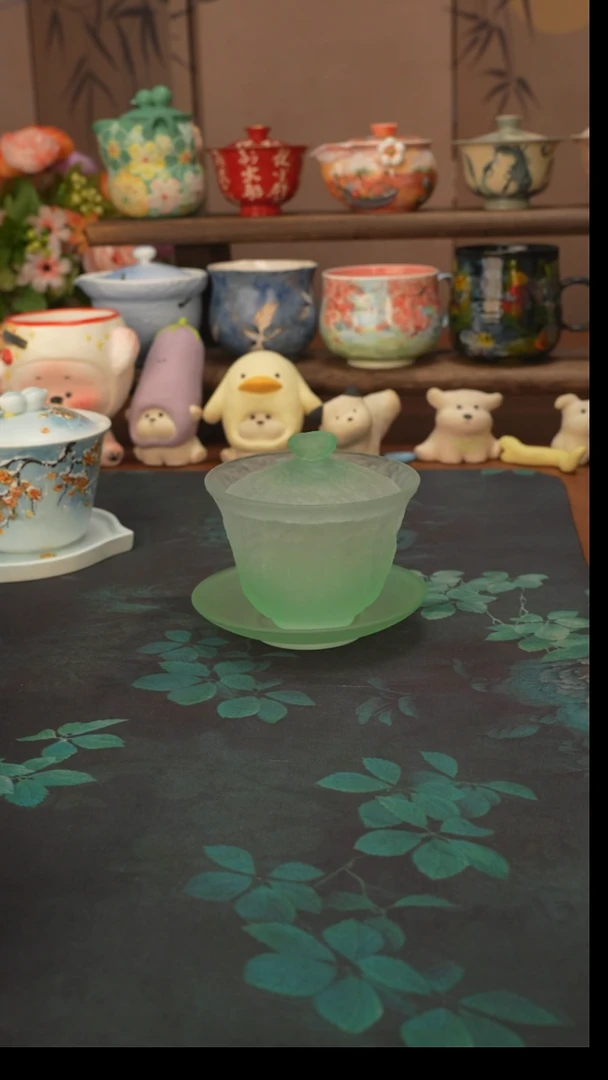 我****地绿色 琉璃三才盖碗