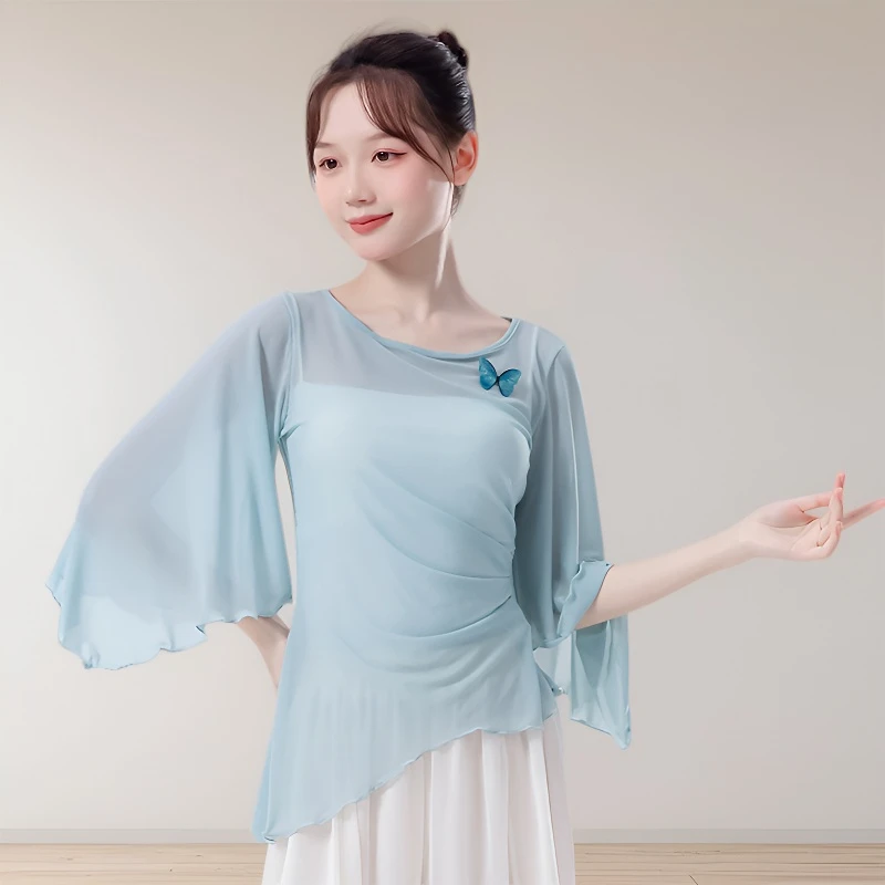 古典舞纱衣新款飞袖蝴蝶演出服上衣飘逸中国舞练功服成人舞蹈服装