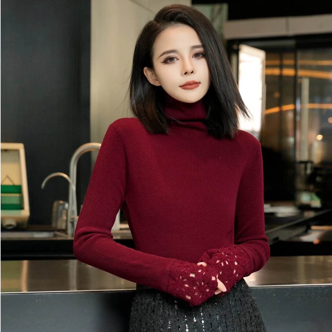 POPULARYW【迟月翦风】Z·R上品屋 高领袖口镂空钩花针织衫冬季穿搭