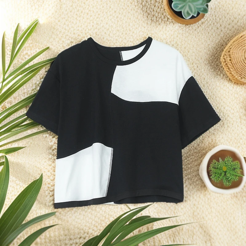 【纭季原创】衣长44-55 夏款简约宽松韩版设计感气质T恤D25290