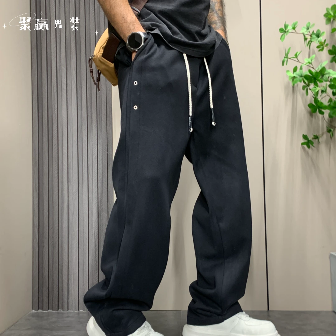 秋季潮流透气高弹力潮春冬渐变休闲裤复古卫裤直筒运动抽绳休闲裤