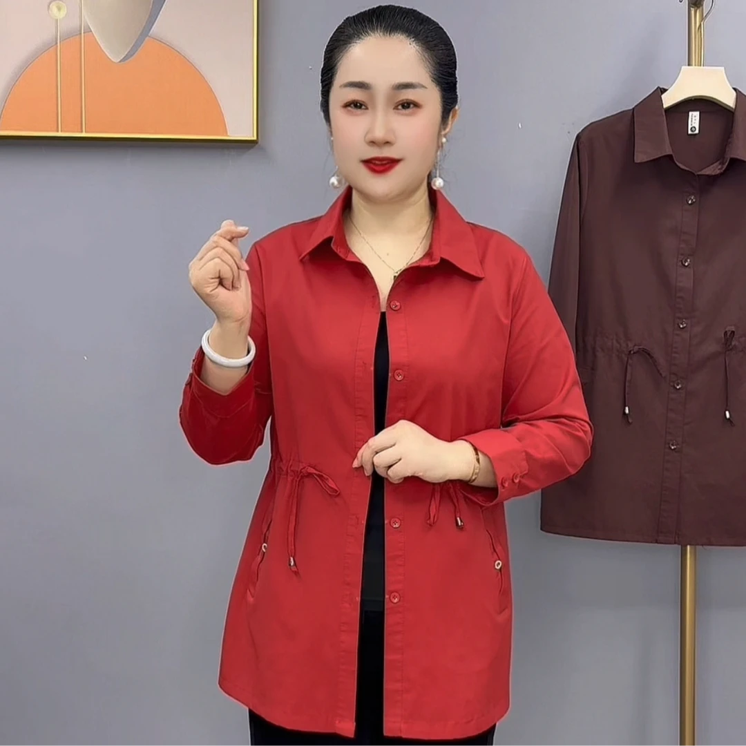 早秋新款时尚洋气高端大气中长款妈妈装单层薄风衣外套518款
