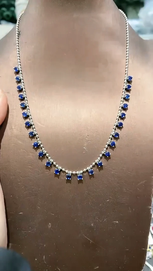 【闪购商品】蓝宝石颈饰银S925镀金镶嵌项链