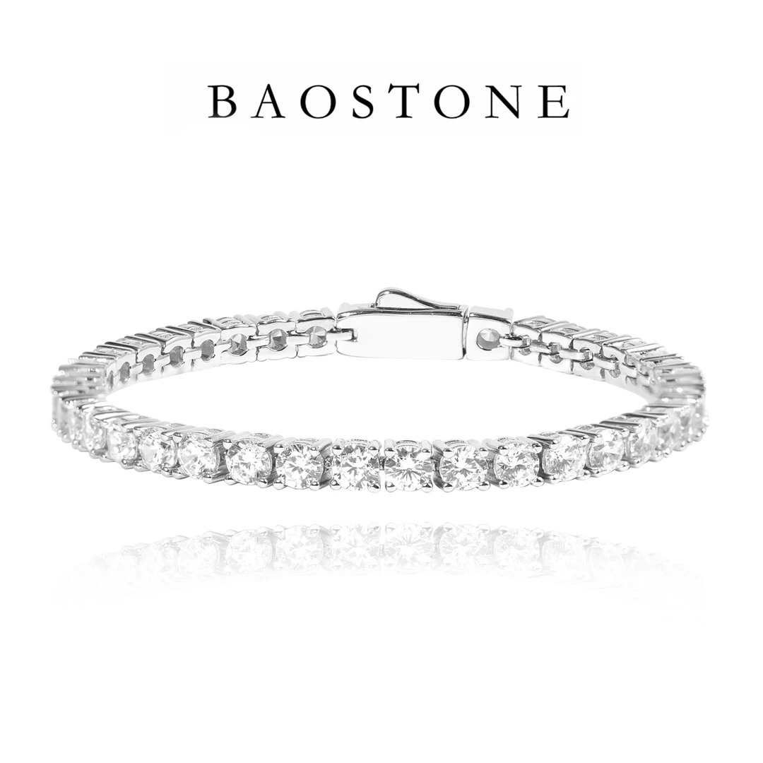 925银合成锆石手链 【单排满钻手链珠宝链条镶钻饰品轻奢银色】百搭