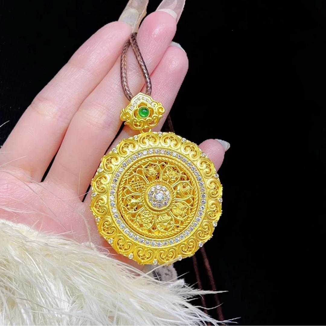 足金999转动花丝八宝罗盘莫桑吊坠