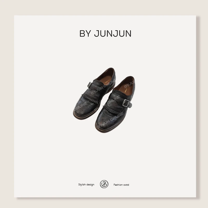 ByJunjun【手工切尔西】流苏孟克重工手缝真皮皮鞋女鞋休闲鞋