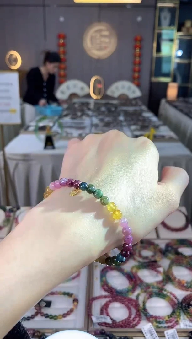 未镶嵌老矿碧玺色标彩虹单圈手串5mm+碧玺dan多样性发货一条