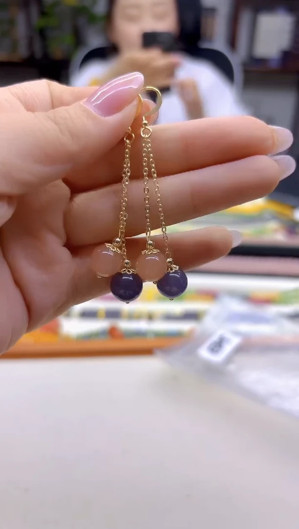 14K金镶嵌和田玉耳饰DIY款E825