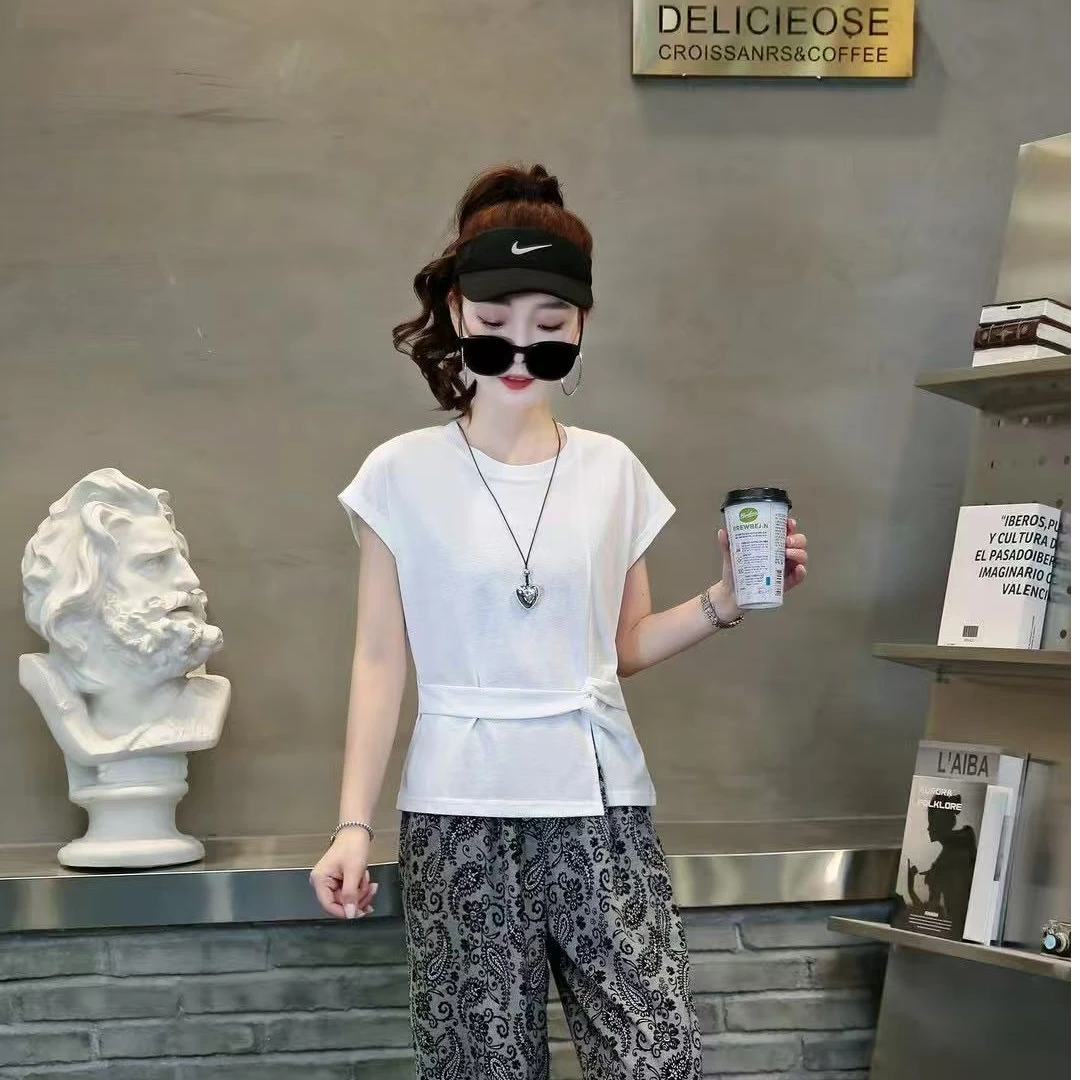 2025新款时尚飞飞袖纯色素版体恤