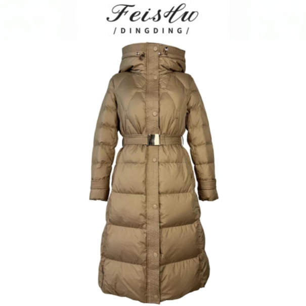 Y118连帽长款轻职风保暖休闲风法式女装冬季休闲