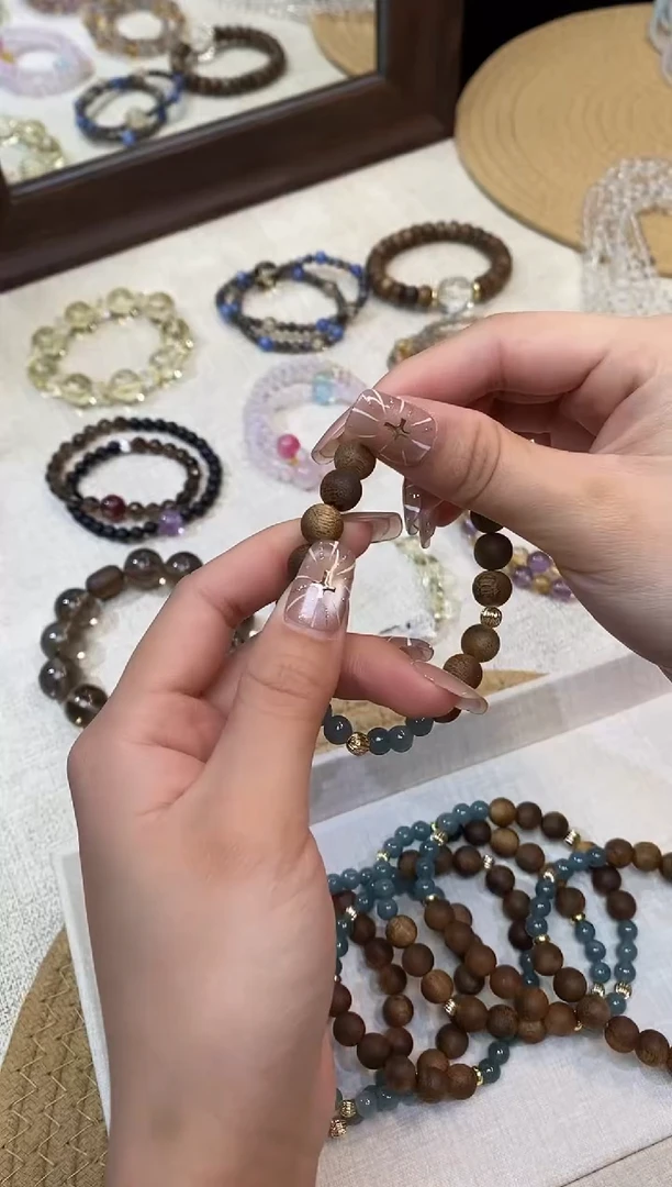 未镶嵌手串水晶《碧珀凝香》蓝翡奇楠沉香设计款6-9mm多样性发一