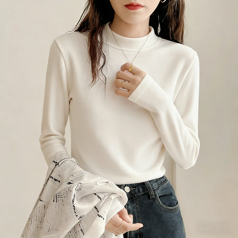 小立领打底衫女秋冬内搭磨毛德绒小高领长袖叠穿高级感保暖上衣T