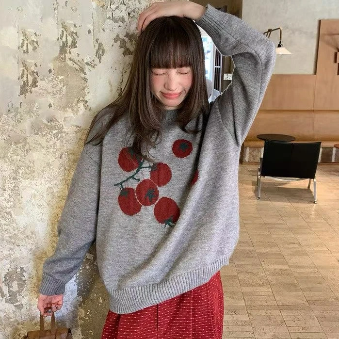 2025秋冬新款毛衣针织上衣女套头长袖打底衫慵懒风宽松复古长袖