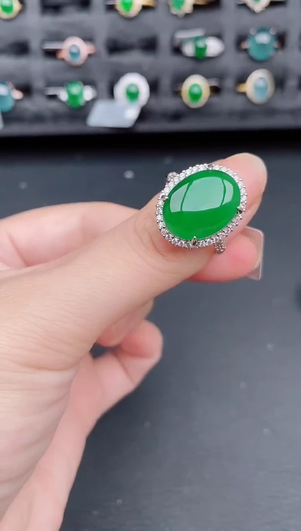 银S925镶嵌戒指翡翠天然a货翡翠301