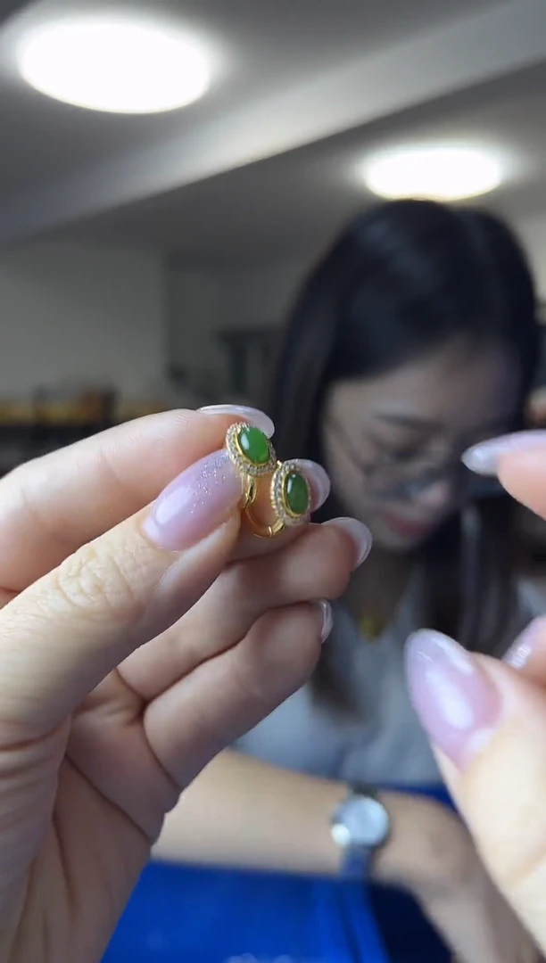 银S925镶嵌和田玉耳饰（多样性发一件）