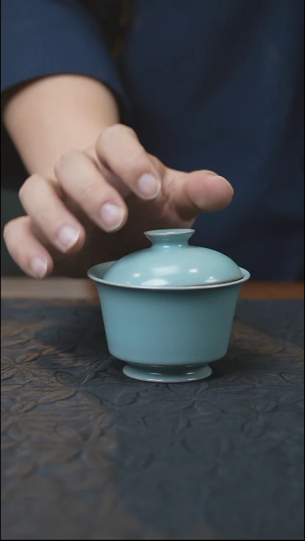 汝瓷 （拾汝）（天青）马蹄盖碗