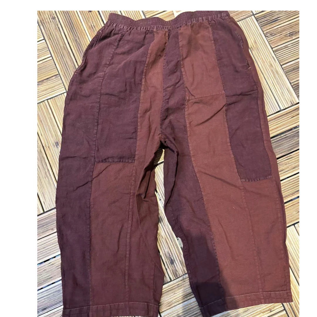 古蘭木-全松紧做旧拼接休闲裤2124