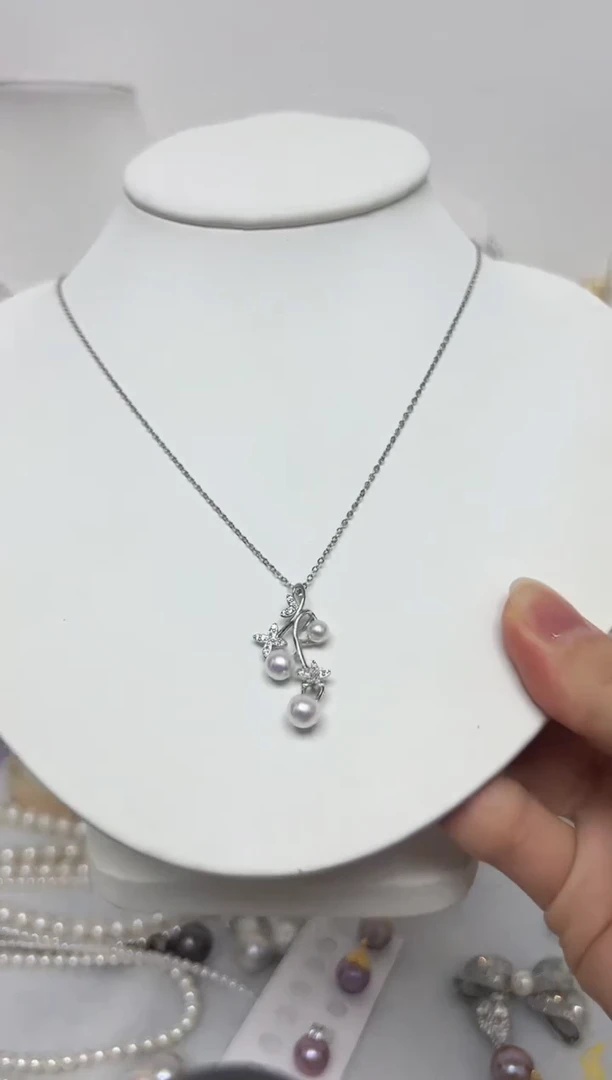 淡水珍珠银S925镶嵌颈饰TX-88元三珠极光吊坠